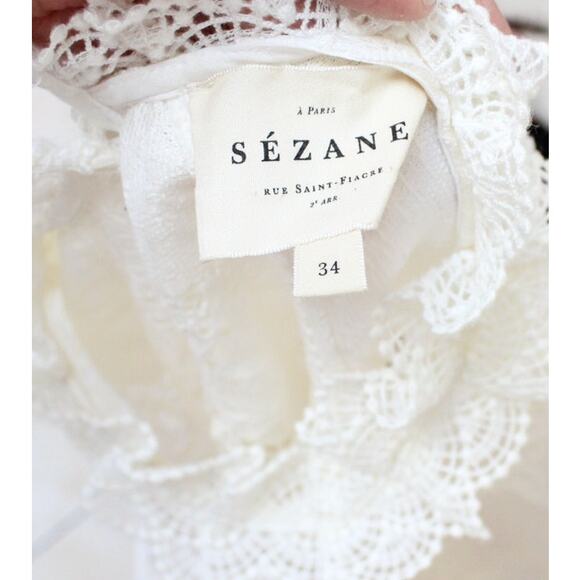 Sezane Bianca Ecru White Lace High Neck Collar Blouse Top Size 34/US 2 - Picture 5 of 5